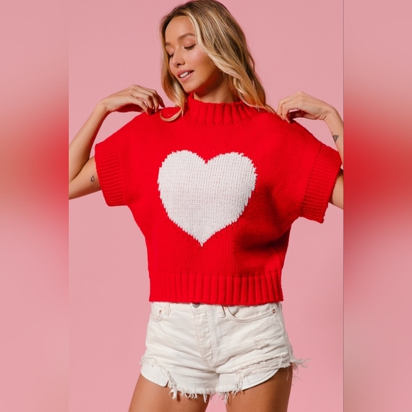 BiBi Rib Banded Heart Pattern Valentines Sweater - Picture 4 of 14